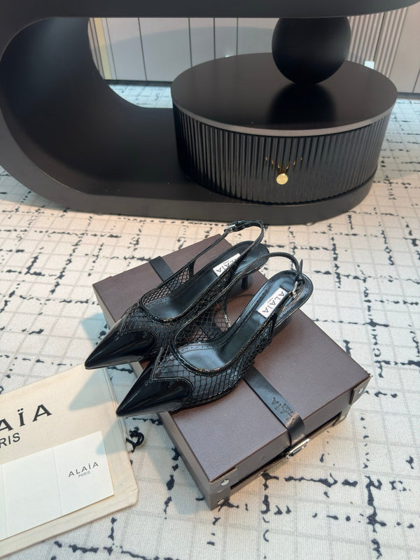 Alaia Heart 50mm Heels Slingbacks Black Sheepskin 800933