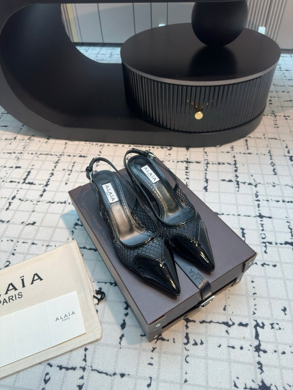 Alaia Heart 50mm Heels Slingbacks Black Sheepskin 800933