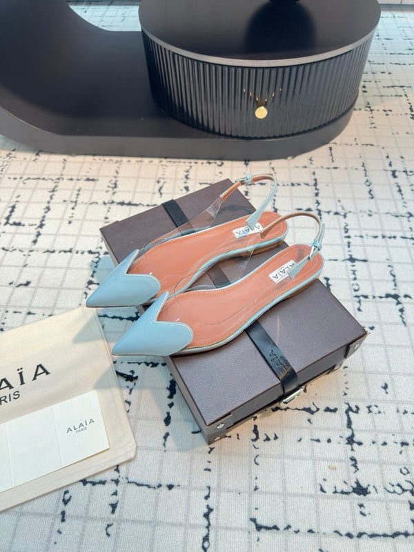 SLINGBACK PIATTA ALAIA IN VITELLO VERNICIATO AZZURRO E FILM