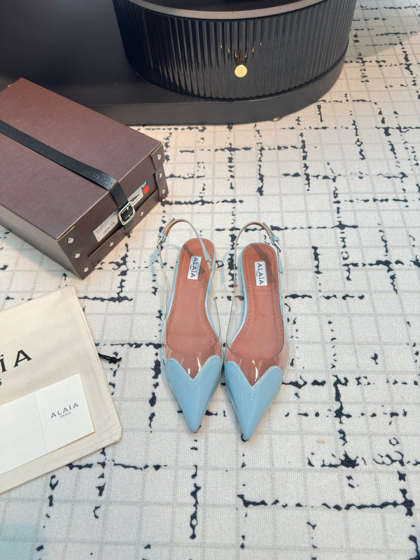 SLINGBACK PIATTA ALAIA IN VITELLO VERNICIATO AZZURRO E FILM