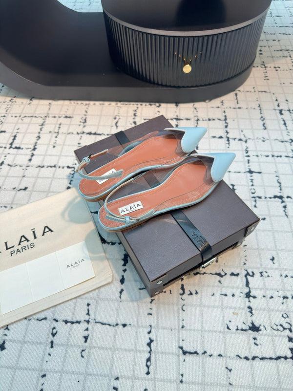 SLINGBACK PIATTA ALAIA IN VITELLO VERNICIATO AZZURRO E FILM