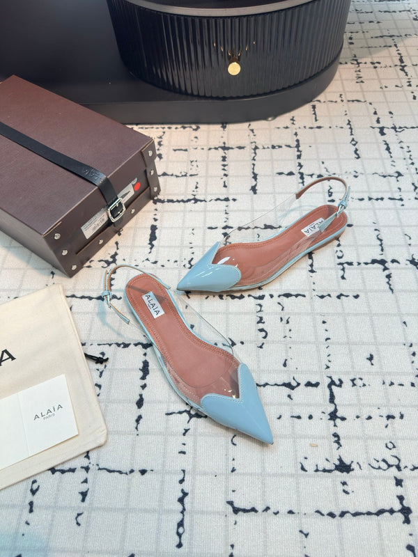 SLINGBACK PIATTA ALAIA IN VITELLO VERNICIATO AZZURRO E FILM