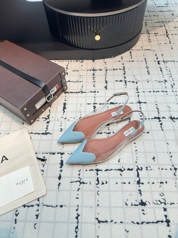 SLINGBACK PIATTA ALAIA IN VITELLO VERNICIATO AZZURRO E FILM