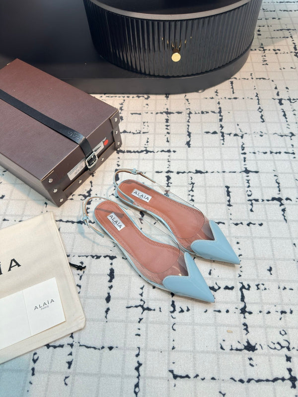 SLINGBACK PIATTA ALAIA IN VITELLO VERNICIATO AZZURRO E FILM