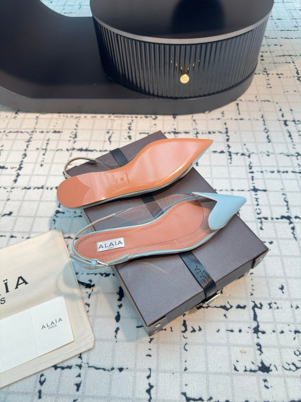 SLINGBACK PIATTA ALAIA IN VITELLO VERNICIATO AZZURRO E FILM