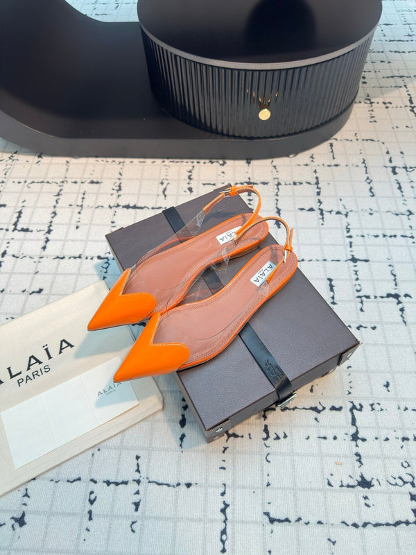 SLINGBACK PIATTA ALAIA IN VITELLO VERNICIATO ARANCIONE TIGRE E FILM