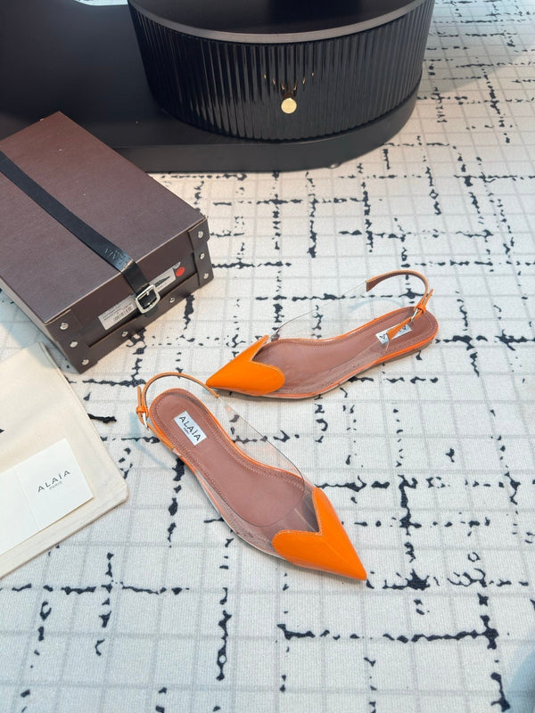 SLINGBACK PIATTA ALAIA IN VITELLO VERNICIATO ARANCIONE TIGRE E FILM