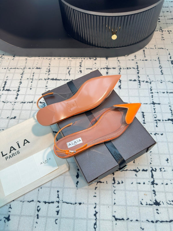 SLINGBACK PIATTA ALAIA IN VITELLO VERNICIATO ARANCIONE TIGRE E FILM