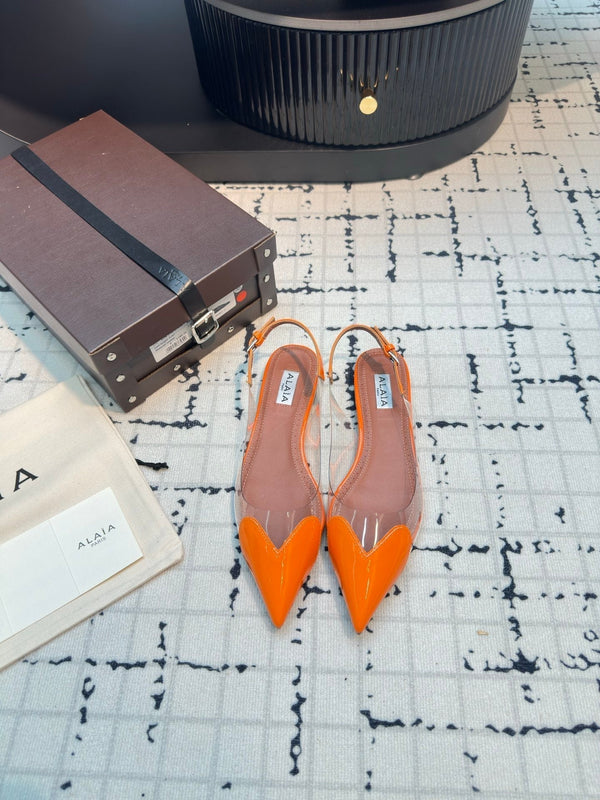 SLINGBACK PIATTA ALAIA IN VITELLO VERNICIATO ARANCIONE TIGRE E FILM