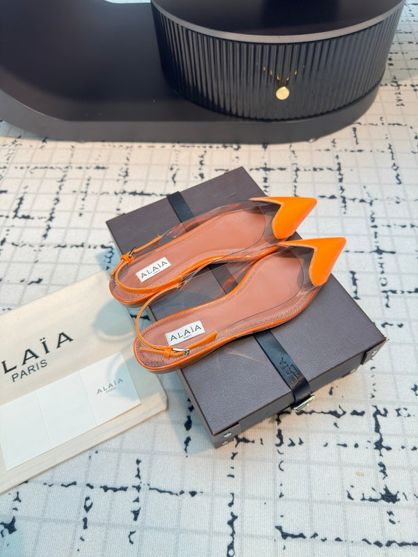 SLINGBACK PIATTA ALAIA IN VITELLO VERNICIATO ARANCIONE TIGRE E FILM