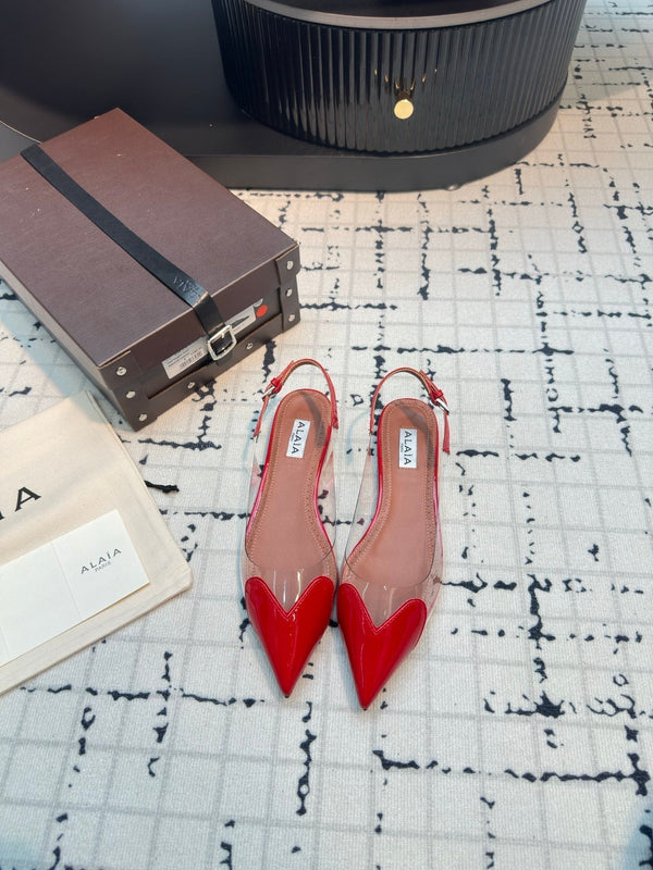ALAIA FLAT SLINGBACK IN CHERRY RED PATENT CALFSKIN AND FILM