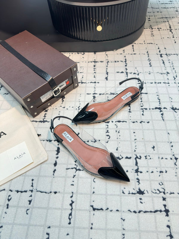 ALAIA FLAT SLINGBACK IN BLACK PATENT CALFSKIN AND FILM