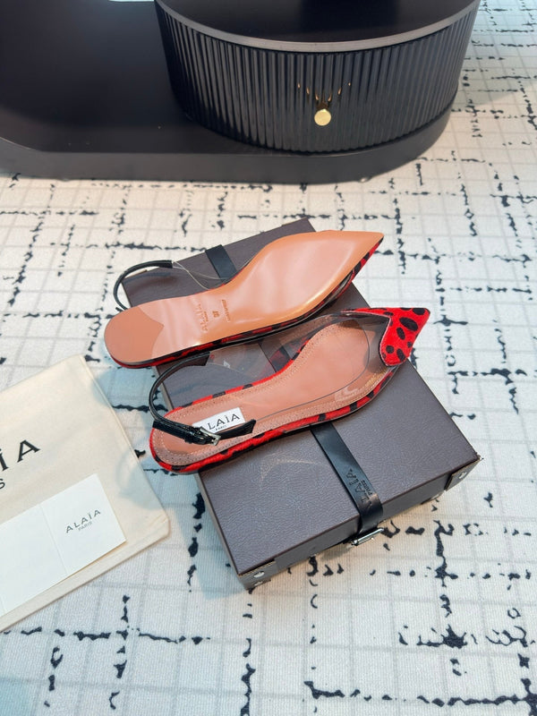 ALAIA FLAT SLINGBACK IN CHERRY RED PATENT CALFSKIN AND FILM