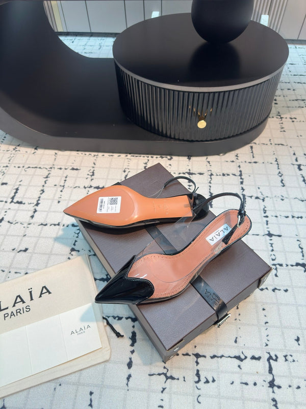 Alaia Heart 50mm Heels Slingbacks Black Sheepskin 810209