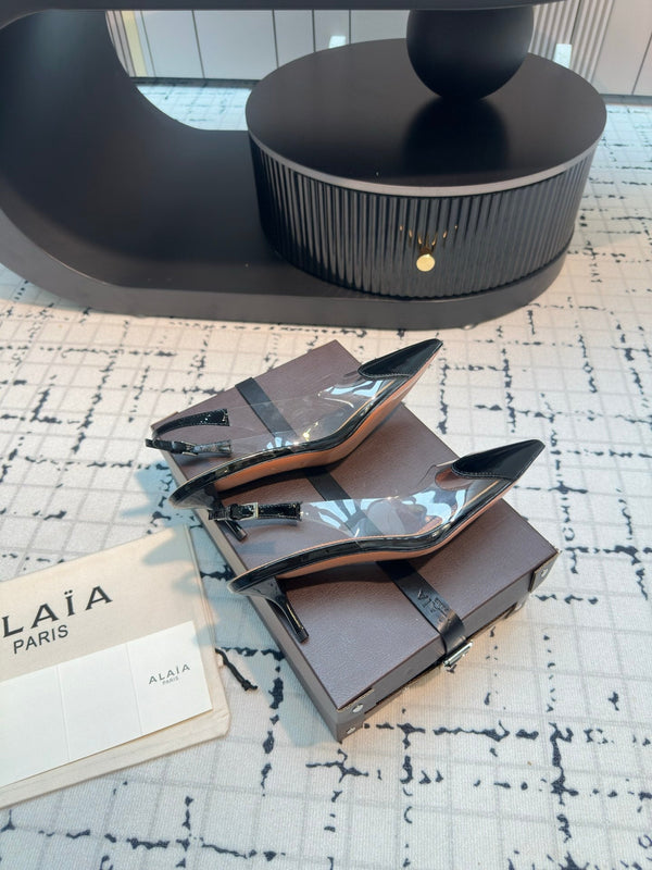 Alaia Heart 50mm Heels Slingbacks Black Sheepskin 810209