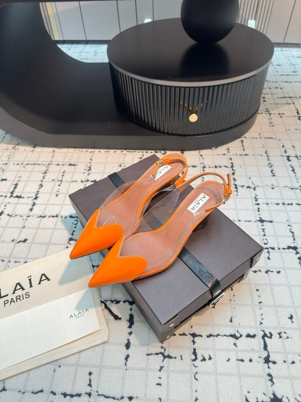 Alaia Heart 50mm Heels Slingbacks Orange Sheepskin 810210