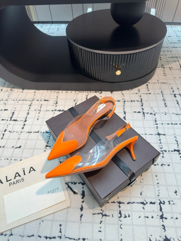 Alaia Heart 50mm Heels Slingbacks Orange Sheepskin 810210