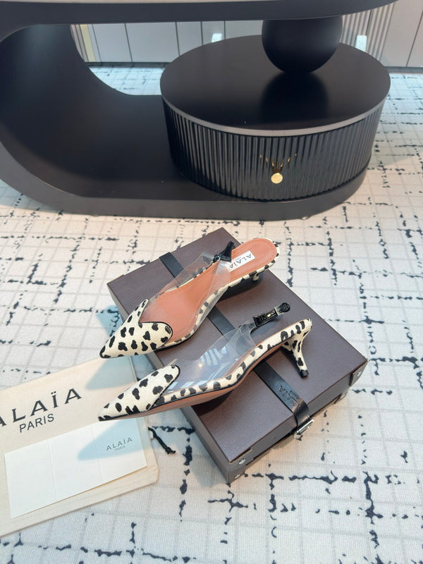Alaia Heart 50mm Heels Slingbacks Dalmatian Sheepskin 810207