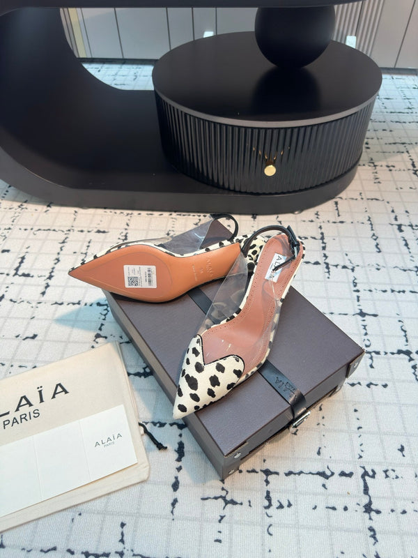 Alaia Heart 50mm Heels Slingbacks Dalmatian Sheepskin 810207