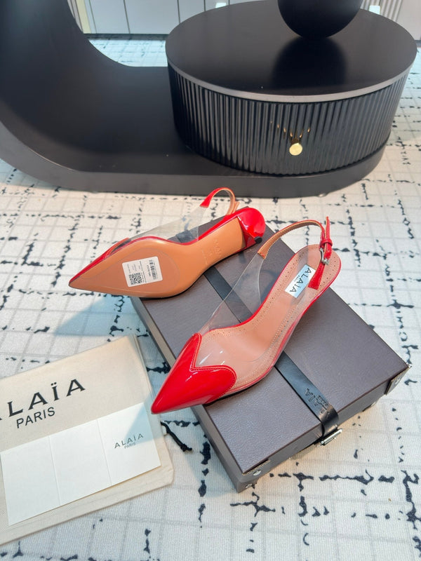 Alaia Heart 50mm Heels Slingbacks Red Sheepskin 810206