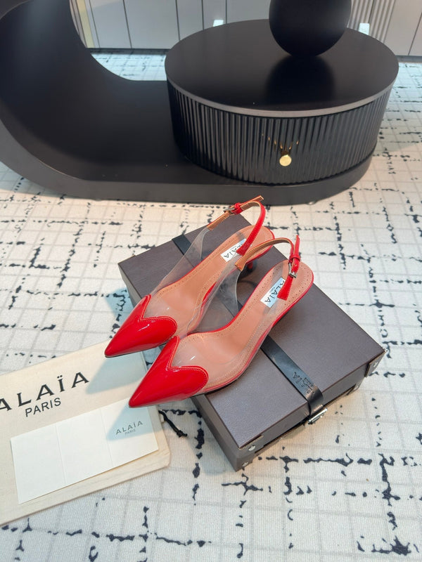 Alaia Heart 50mm Heels Slingbacks Red Sheepskin 810206