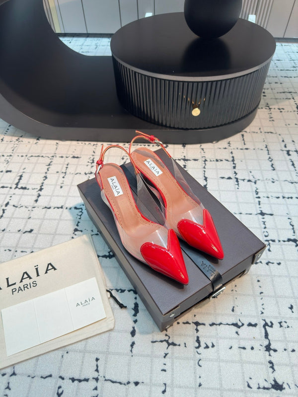 Alaia Heart 50mm Heels Slingbacks Red Sheepskin 810206