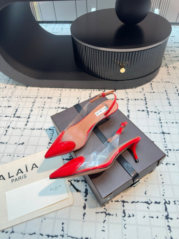 Alaia Heart 50mm Heels Slingbacks Red Sheepskin 810206