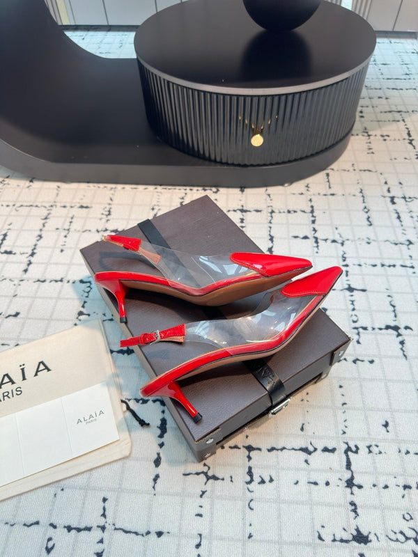 Alaia Heart 50mm Heels Slingbacks Red Sheepskin 810206