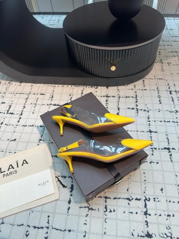 Alaia Heart 50mm Heels Slingbacks Yellow Sheepskin 810211