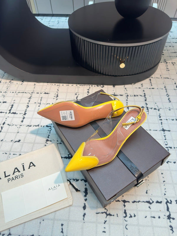 Alaia Heart 50mm Heels Slingbacks Yellow Sheepskin 810211