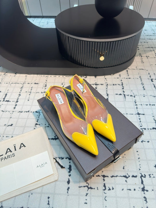 Alaia Heart 50mm Heels Slingbacks Yellow Sheepskin 810211