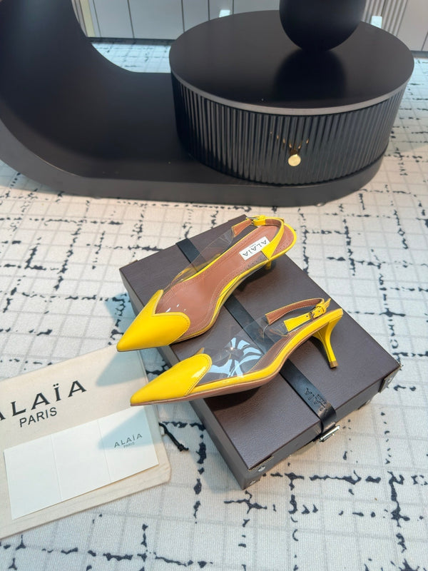Alaia Heart 50mm Heels Slingbacks Yellow Sheepskin 810211