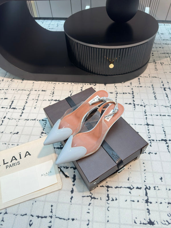 Alaia Heart 50mm Heels Slingbacks Blue Sheepskin 810208