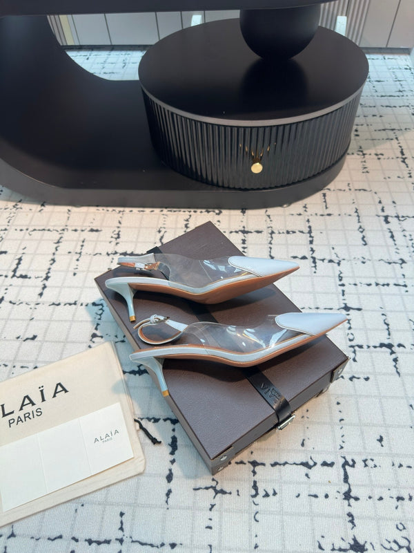 Alaia Heart 50mm Heels Slingbacks Blue Sheepskin 810208