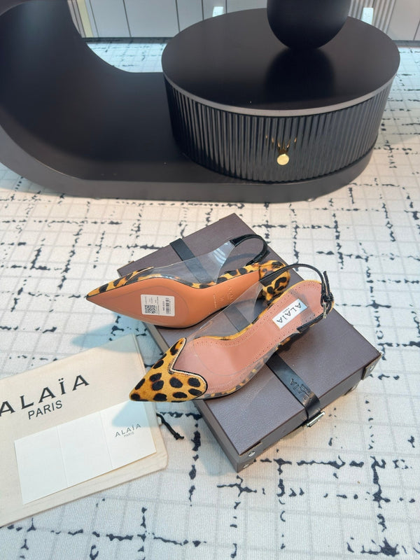 Alaia Heart 50mm Heels Slingbacks Leopard Sheepskin 810203