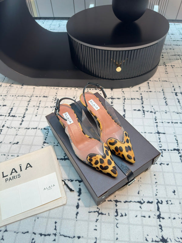 Alaia Heart 50mm Heels Slingbacks Leopard Sheepskin 810203