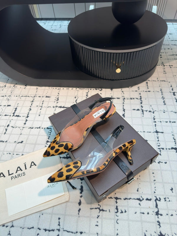 Alaia Heart 50mm Heels Slingbacks Leopard Sheepskin 810203