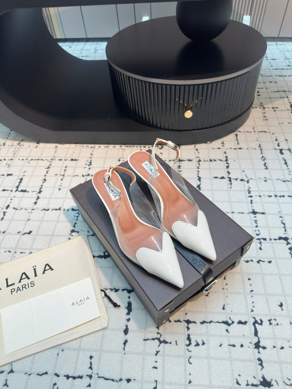 Alaia Heart 50mm Heels Slingbacks White Sheepskin 810202