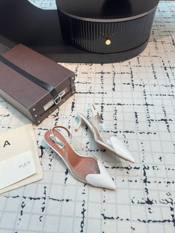 Alaia Heart 50mm Heels Slingbacks White Sheepskin 810202