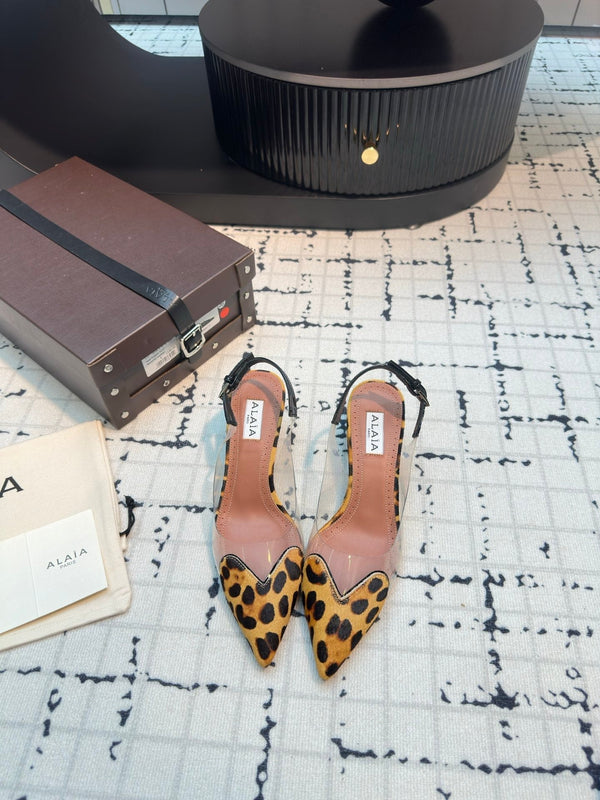 Alaia Heart 50mm Heels Slingbacks Leopard Sheepskin 810203