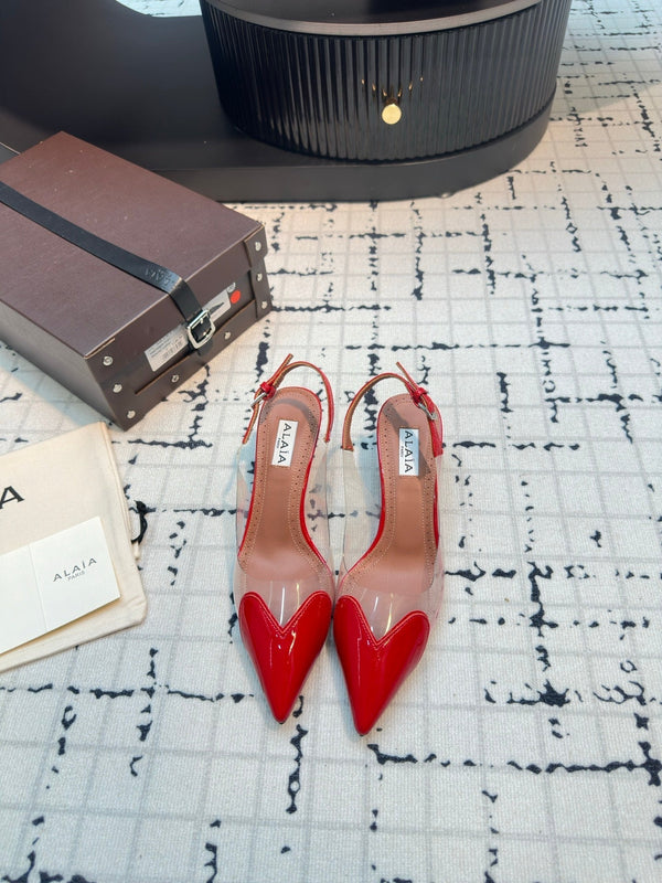 Alaia Heart 50mm Heels Slingbacks Red Sheepskin 810206