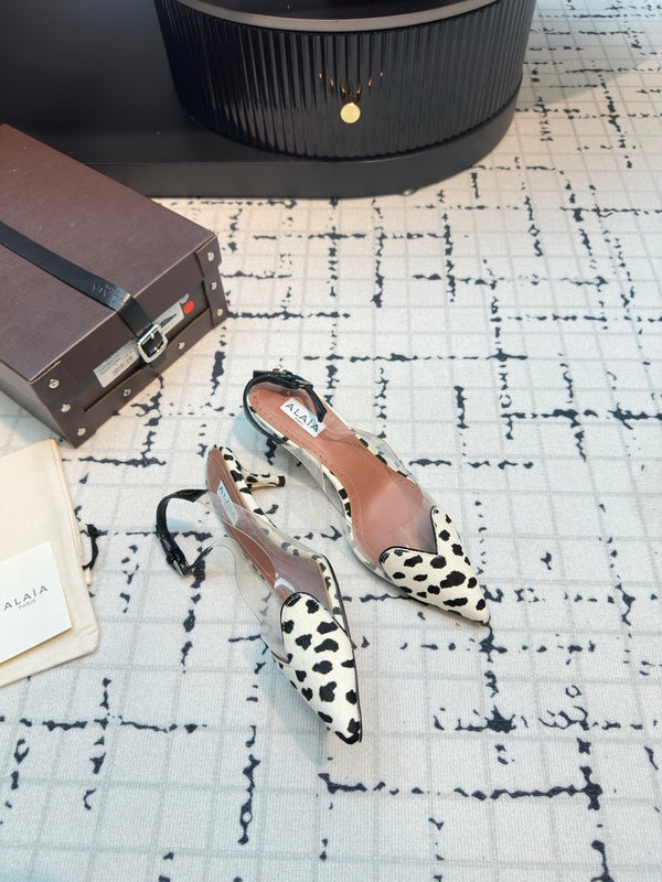 Alaia Heart 50mm Heels Slingbacks Dalmatian Sheepskin 810207