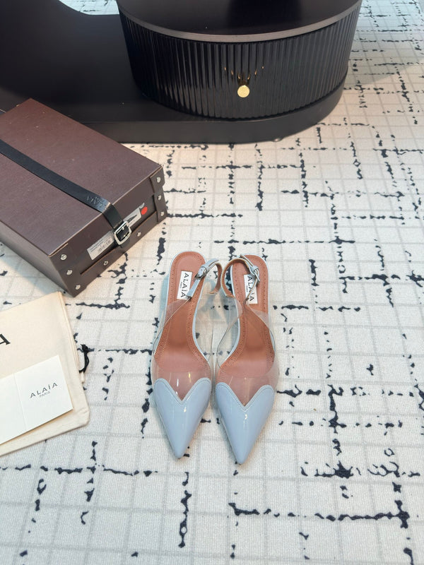 Alaia Heart 50mm Heels Slingbacks Blue Sheepskin 810208