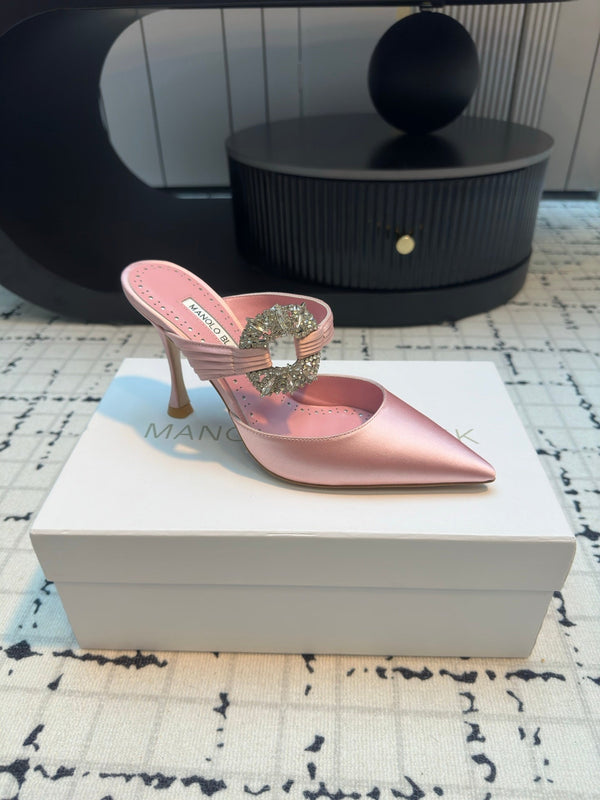 Manolo Satin Maidugura Mules 90mm Pink Satin