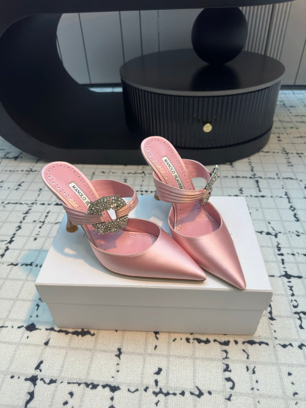Manolo Satin Maidugura Mules 90mm Pink Satin