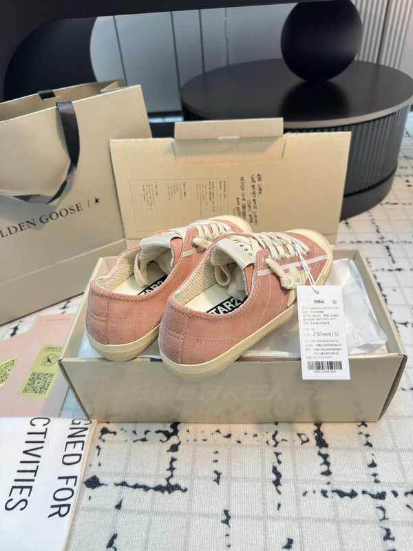 THICK-SOLED V-STAR IN PINK SUEDE WITH CREAM CALFSKIN STAR