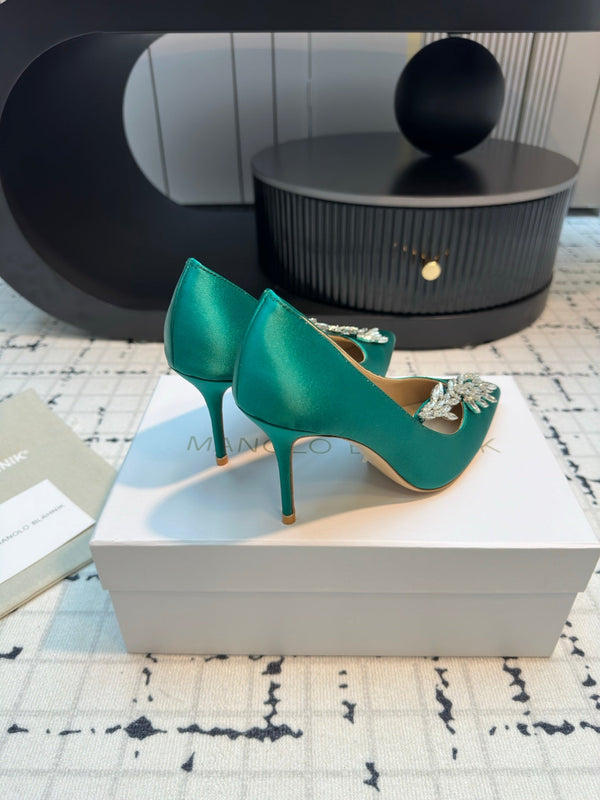 Lurum 90 Green Satin Crystal Embellished Pumps 868662