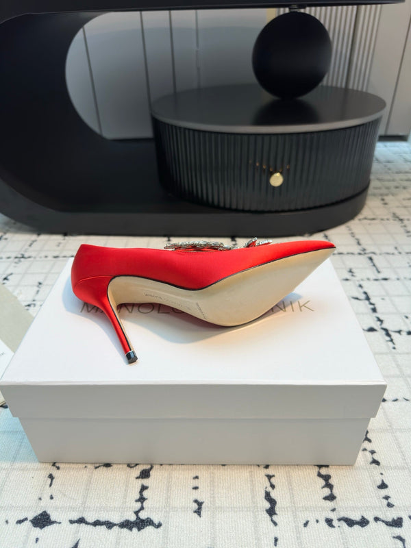 Lurum 90 Red Satin Crystal Embellished Pumps 868663