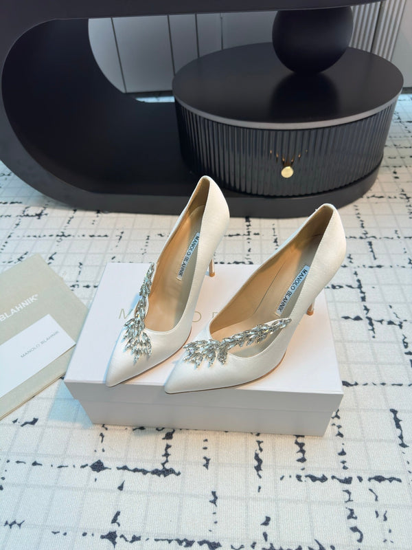 Lurum 90 White Satin Crystal Embellished Pumps 868664