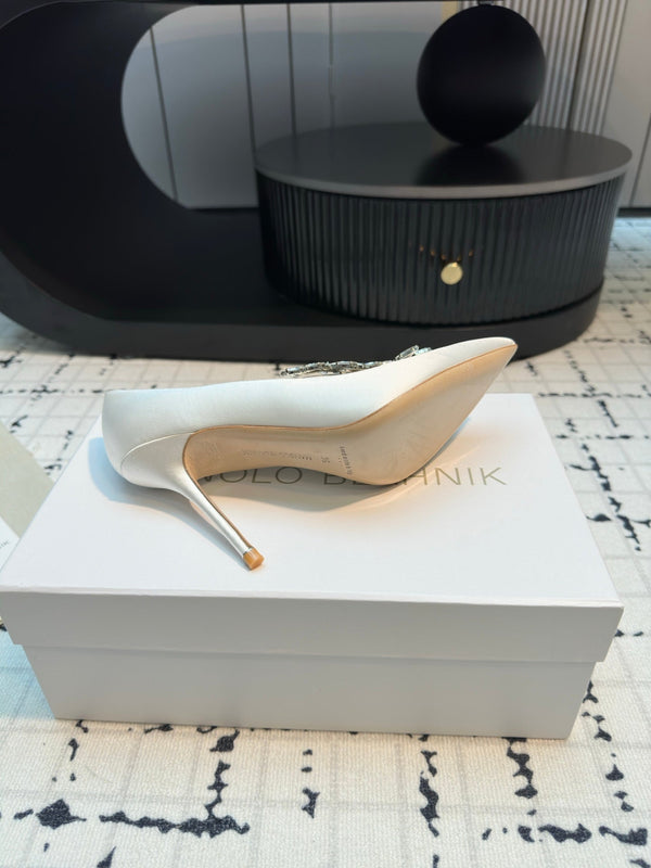 Lurum 90 White Satin Crystal Embellished Pumps 868664